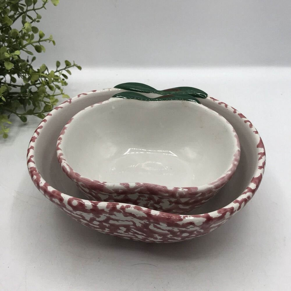 Vintage Apple Shaped Nesting Bowls Set of 2 Country Kitchen Ceramic Decor